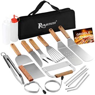 ROMANTICIST 19-Piece Griddle Tool Kit, Professional Stainless Steel Grilling Set with Carry Bag, The Very Best Grill Gift on Valentine's Day Weddings Christmas
