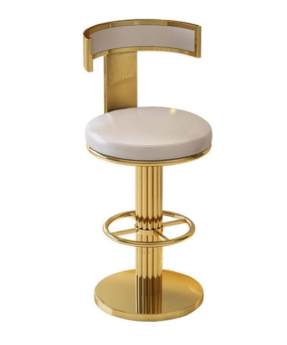 Luxury 304# Stainless Steel High Stool with Beige PU Leather Chair and Backrest