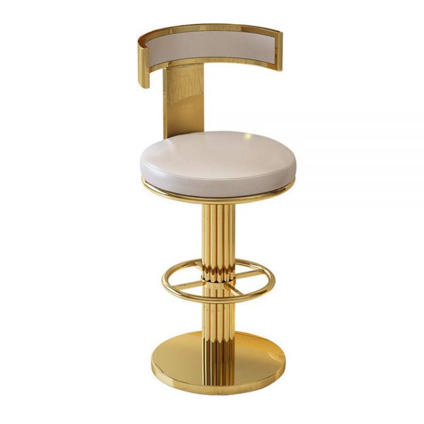 Luxury 304# Stainless Steel High Stool with Beige PU Leather Chair and Backrest