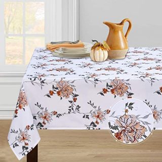 Thanksgiving Tablecloth, Autumn Floral Table Cloth, Fall Flowers Tablecloths, Waterproof Tablecloth Square for Kitchen Dinner Party Decoration, 55 x 55 inch