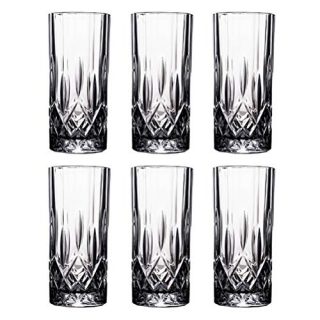 Tebery 6 Pack Clear Highball Glasses Diamond Cut Drink Glasses Tumbler Beverage Set(8 ounce)