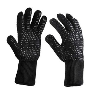 TOPLIVING 932℉ Heat Resistant Kitchen Oven Mitts,Food Grade Insulated Hot BBQ Gloves, Silicone Non-Slip Oven Gloves for Baking,Cooking and BBQ(Black 1 Pair)