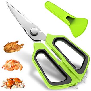 2020 Updated Kitchen Scissors - Heavy Duty Kitchen Shears for Chicken, Poultry, Fish, Food Cutting - Come Apart Rustproof Blades, Sharp Stainless Steel, Dishwasher Safe, Black-Green