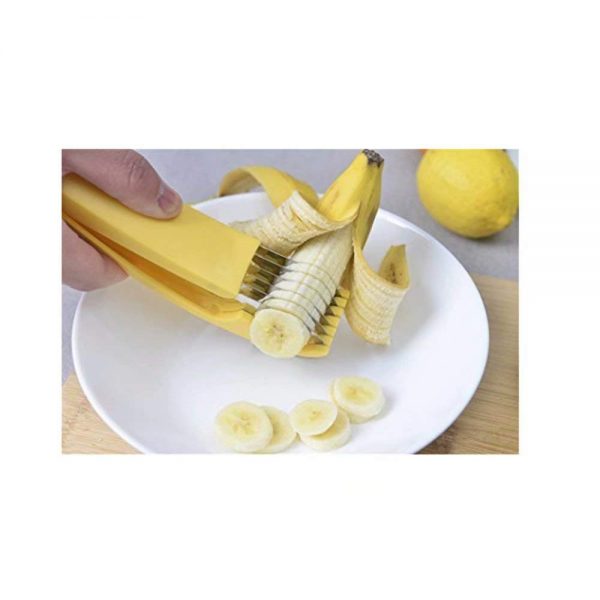 Libloop Kitchen Tools Fruit Slicer-One Squeeze 6 Perfect Slices-for Bananas, Cucumbers, Kiwi, and Sausages, 18.56.54.5cm, Yellow with Sliver color