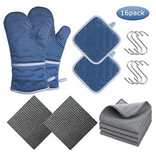 Silicone Oven Mitts and Pot Holders 16 Piece Set