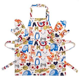 NEOVIVA Kids Apron and Kids Oven Mitts Set for Play Kitchen, Toddler Kitchen Linen Set for Boy