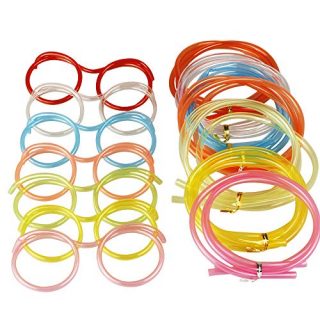 CosTimo Multi Color Straw EyeGlasses Crazy Silly Gifts Drinking Crazy Straws For Kids Party Straws Silly Straw Glasses Staws Reusable Fun Cocktails Krazy Clear Plastic (7pcs)