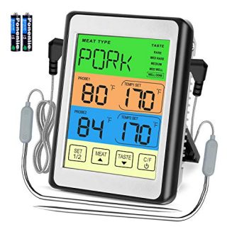 Langwolf Digital Food Thermometer, Instant Read Thermometer Touchscreen Meat Thermometer with 2 Probe for Kitchen Cooking Grilling Smoking Oven BBQ