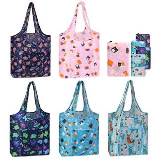 Reusable Grocery Bags Set 5 Pack Foldable