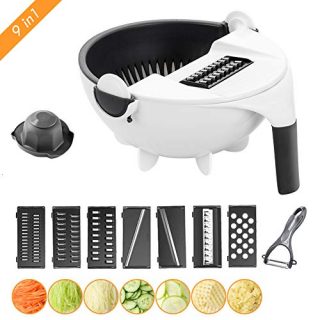 Freehawk 9 in 1 Multifunctional Vegetable Cutter Vegetables Chopper with Drain Basket Large Capacity Veggie Grater Shredder Portable Slicer