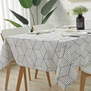 SASTYBALE Rectangle Tablecloth Geometric Style Cotton Linen Table Cloth Dust-Proof Table Cover for Kitchen Dinning Tabletop Decoration (Rectangle/Oblong, 52" x 90" (6-8 Seats), White)