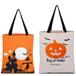 Halloween Tote Bag Trick or Treat Candy Bags, Reusable Grocery Bag for Candy, Gifts, Grocery, Shopping