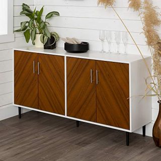 Walker Edison Furniture Company Mid Century Modern Bookmatched Universal Stand for TV's up to 64" Living Room Storage Entertainment Center, 58 Inch, White