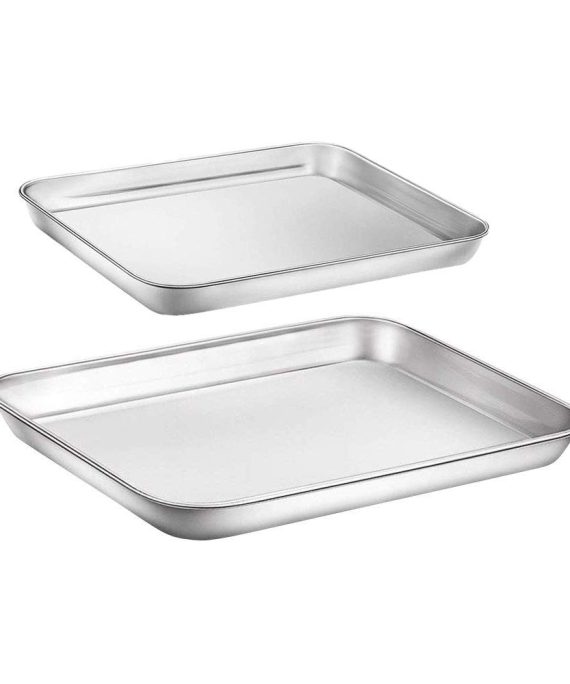 WEZVIX Baking Sheet Set of 2 Tray Cookie Sheet Stainless Steel Toaster Oven Pan Baking Pan 9 & 10 inches, Non Toxic & Healthy, Rust Free & Less Stick, Thick & Sturdy, Easy Clean & Dishwasher Safe