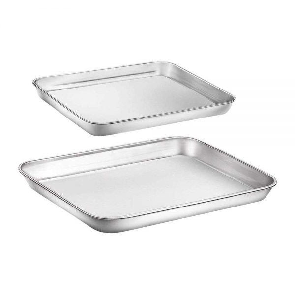 WEZVIX Baking Sheet Set of 2 Tray Cookie Sheet Stainless Steel Toaster Oven Pan Baking Pan 9 & 10 inches, Non Toxic & Healthy, Rust Free & Less Stick, Thick & Sturdy, Easy Clean & Dishwasher Safe