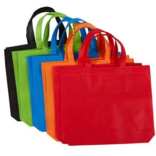 Juvale Reusable Grocery Bags – 10 Pack Non-Woven Fabric Shopping Bag with Handle, Large Party Favor Gift Tote Bags, Rainbow Goodie Treat Bags - 5 Colors, 14.86 x 12.5 Inches