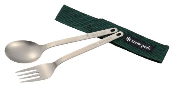 Snow Peak Titanium Fork and Spoon Set, SCT-002, Japanese Titanium, Ultralight, Compact for Camping, Backpacking, Daily Use, Made in Japan, Lifetime Product Guarantee, Silver, One Size