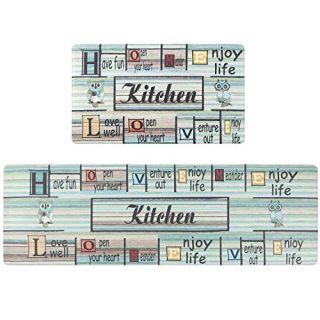 Ailsan Kitchen Rugs and Mats Set 2 Piece Anti Fatigue Comfort Standing Kitchen Floor Mats Doormats 18"x29"+18"x47" Waterproof Non Slip Rubber Cushioned Rugs for Indoor Home Laundry Area Rug, Green