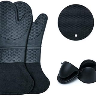 Oven Mitts and Pot Holder，Extra Long Silicone Oven Mitt with Mini Pinch Oven Mitts - Baking Gloves for Cooking in Kitchen with Soft Inner Lining
