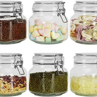 Nicunom Airtight Glass Canister Set of 6 with Lids, 27oz Glass Kitchen Storage Canisters Canning Jars with Airtight Bail & Trigger Hermetic Seal for Kitchen Canning Cereal, Pasta, Sugar, Beans