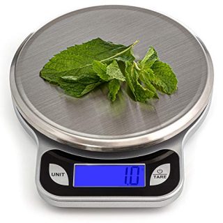 SALUBRE++ Digital Food Scale with Stainless Steel Weighing Platform. Digital Kitchen Scale Weighs in Pounds, Ounces, or Grams to 13 lb (5.89 kg) with 1/2 gm Increments. Batteries Included.