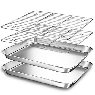 2-Pack Small Toaster Oven Tray with Cooling Rack for Baking
