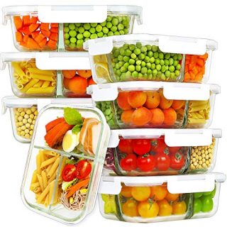 Bayco 8 Pack Glass Meal Prep Containers 3 Compartment