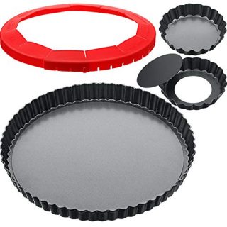 9 Inch and 4 Inch 4 Pieces Tart Pan Removable Bottom Quiche Pan Adjustable Pie Crust Shield Round Non-Stick Pie Baking Carbon Steel for Kitchen Cooking Baking