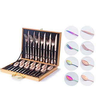 Stainless Steel Silverware Flatware Set Steak Knife and Fork are Suitable for Kitchen and Parties Wedding Forks Set of 24 (gold)