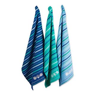 DII Cotton Embroidered Blue Sea Dish Towels, 18 x 28" Set of 3, Decorative Oversized Kitchen Towels for Everyday Cooking and Baking