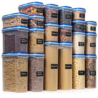 Shazo Food Storage Containers 40-Piece Set (20 Container Set) - Airtight Dry Food with Innovative Dual Utility Interchangeable Lid, , One Lid Fits All, Freezer Safe, Pantry Organization and Stackable