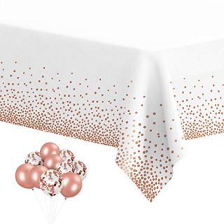 6 Pack Plastic Tablecloths for Rectangle Tables, Disposable Party Rose Gold Dot Confetti Rectangular Table Covers with 30 Balloons for Parties Wedding Bridal Shower, 54" x 108"