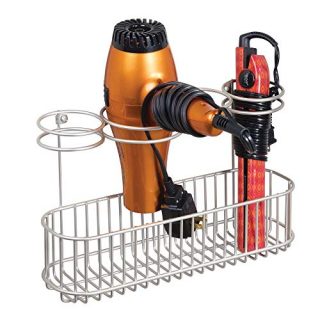 mDesign Metal Wire Cabinet/Wall Mount Hair Care & Styling Tool Organizer - Bathroom Storage Basket for Hair Dryer, Flat Iron, Curling Wand, Hair Straightener, Brushes - Holds Hot Tools - Satin