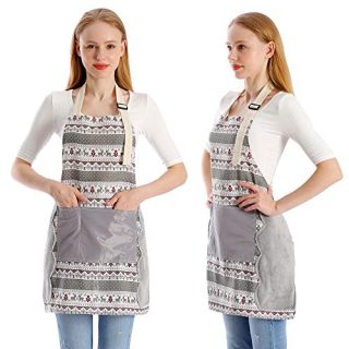 Koorhiere 2 Pack Adjustable Cooking Kitchen Apron, Apron 2 Pockets Cotton Linen, Chef Apron Gift Unisex Christmas BBQ Crafting Drawing Outdoors