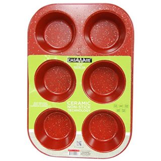 casaWare Toaster Oven 6 Cup Muffin Pan NonStick Ceramic Coated (Red Granite)