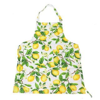 JETEHO Adjustable Cotton Kitchen Apron with Pockets Lovely Lemon Tree Apron for Ladies