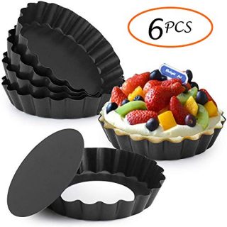 Gutsdoor Mini Tart Pan 4 Inch with Removable Bottom Quiche Pan Nonstick Round Quiche Pie Pan Set of 6 (4 Inch)