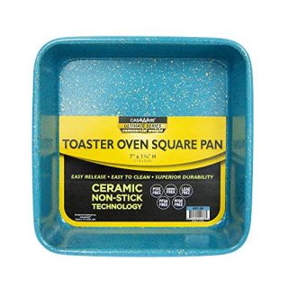casaWare 7-Inch Toaster Oven Ultimate Series Commercial Weight Ceramic Non-Stick Coating Square Pan (Blue Granite)