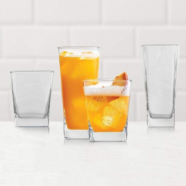 Elegant Drinking Glasses Set of 8, Glassware Set Includes 4 Highball Glasses, 4 Rocks Glasses Heavy Base Glass Cups for Water, Juice, Beer, Wine, and Cocktails