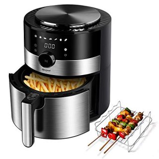 Hoepaid Air Fryer, No Oil Stainless Steel Oven with 7 Preset Modes and Adjustable Temperature Time, Touch Screen and Knob, Non-Stick Basket and CookBook Included, 1350W, Black (3.6QT)