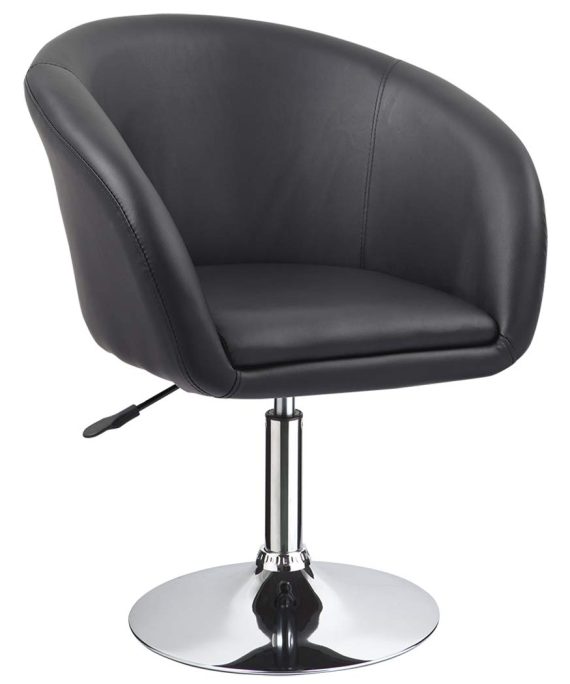 Duhome Jumbo Size Accent Chair Salon Stool with Wheels Luxury PU Leather Contemporary Round Swivel Chair Tufted Adjustable Lounge Pub Bar Salon (Black)