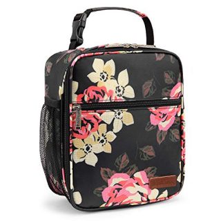 LOKASS Insulated Lunch Box Reusable Lunch Bag Thermal Meal Prep Lunch Box Water Resistant Floral Tote Cooler Bag for Women, Adults Office Work Picnic Beach Camping, Peony