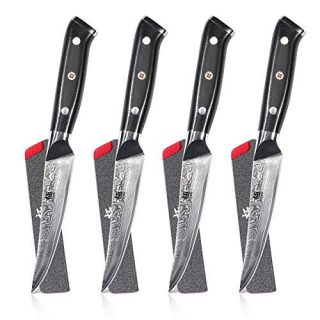 KYOKU Daimyo Series - Damascus Non-Serrated Steak Knives Set of 4 - Japanese VG10 Steel - with Sheath & Case