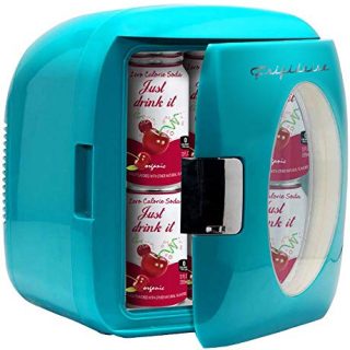 Frigidaire Retro Mini Portable Compact Personal Fridge Cools & Heats, 9 Liter Capacity Chills 12 Cans, 100% Freon-Free & Eco Friendly, Includes Plugs for Home Outlet & 12V Car Charger - Blue