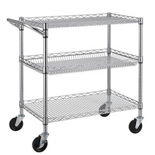 Finnhomy 3 Tier Heavy Duty Commercial Grade Utility Cart, Wire Rolling Cart with Handle Bar, Steel Service Cart with Wheels, Utility Shelf Plant Display Shelf Food Storage Trolley, NSF Listed