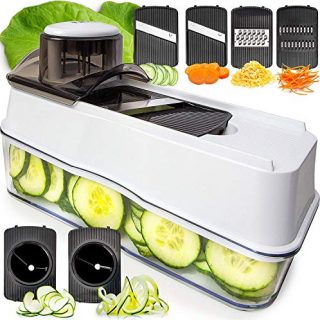 Fullstar Mandoline Slicer Spiralizer Vegetable Slicer - Veggie Slicer 6-in-1 Mandoline Food Slicer with Julienne Grater - V Slicer Mandoline Cutter - Vegetable Cutter Zoodle Maker
