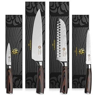 Kessaku 4 Knife Set - Samurai Series - Japanese Etched High Carbon Steel - 8-Inch Chef, 7-Inch Santoku, 5.5-Inch Utility, 3.5-Inch Paring