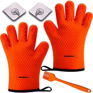 GOODBoosts Silicone Heat Resistant Gloves Oven Mitts for Kitchen,BBQ Grill & Pit - Extreme Heat Non-Slip Washable Potholder Use Super Value Set + Bonuses(Orange)