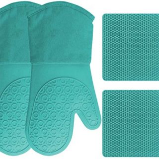 Silicone Oven Mitts and Pot Holders, 4-Piece Set