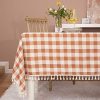 Midsummer Breeze Rustic Plaid Tassel Tablecloth-Country Style Buffalo Check Cotton Table Cloth for Fall Thanksgiving Kitchen Dinning Restaurant Tabletop Decoration(Rectangle/Oblong, 52x70,Orange)